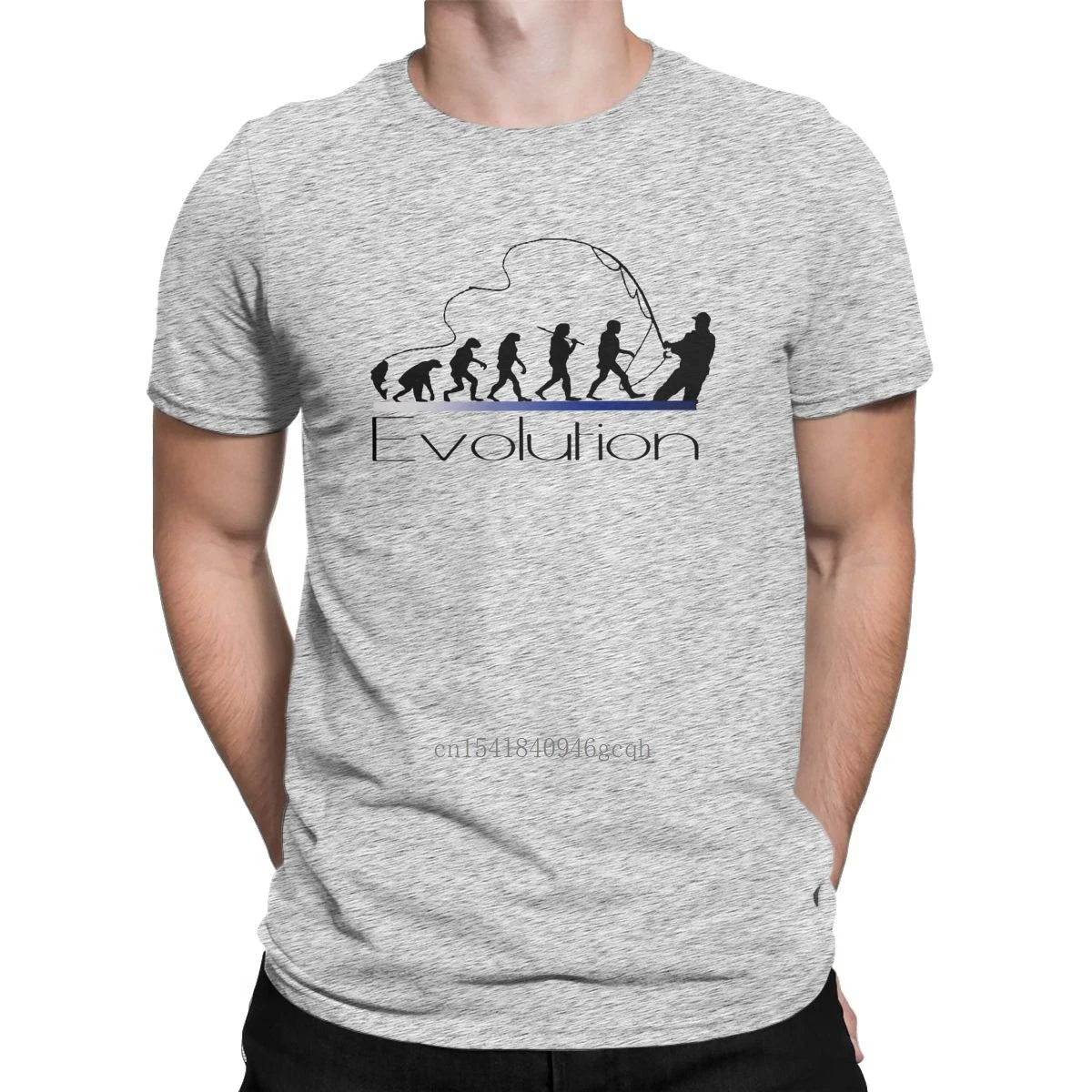 

Men T-Shirt Evolution Fish Funny Pure Cotton Tees Short Sleeve Water Sport T Shirt Round Neck Tops Original