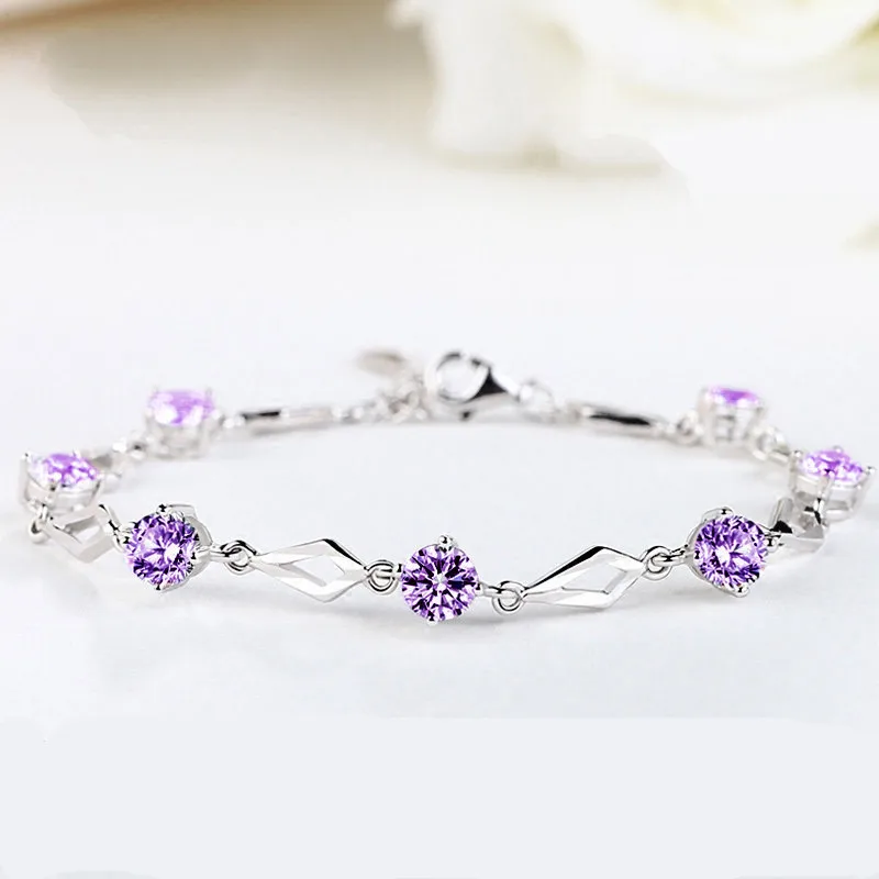 

Fashion Rhombus Geometric Car Flower Diamond Bracelet for Women Luxury All-match Silver Plated 925 Silver Bracelet Jewelry