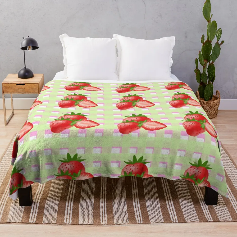 90-е антикварное одеяло с клубничным узором на мятном графике для декоративного