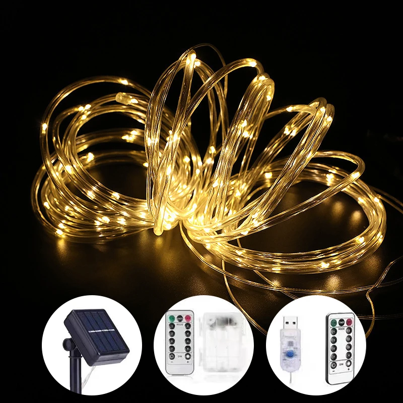 

7/12m Led Rope Tube Fairy Light Solar/Battery/Usb Powered Outdoor Waterproof String Light For Garden Christmas Garland Decor