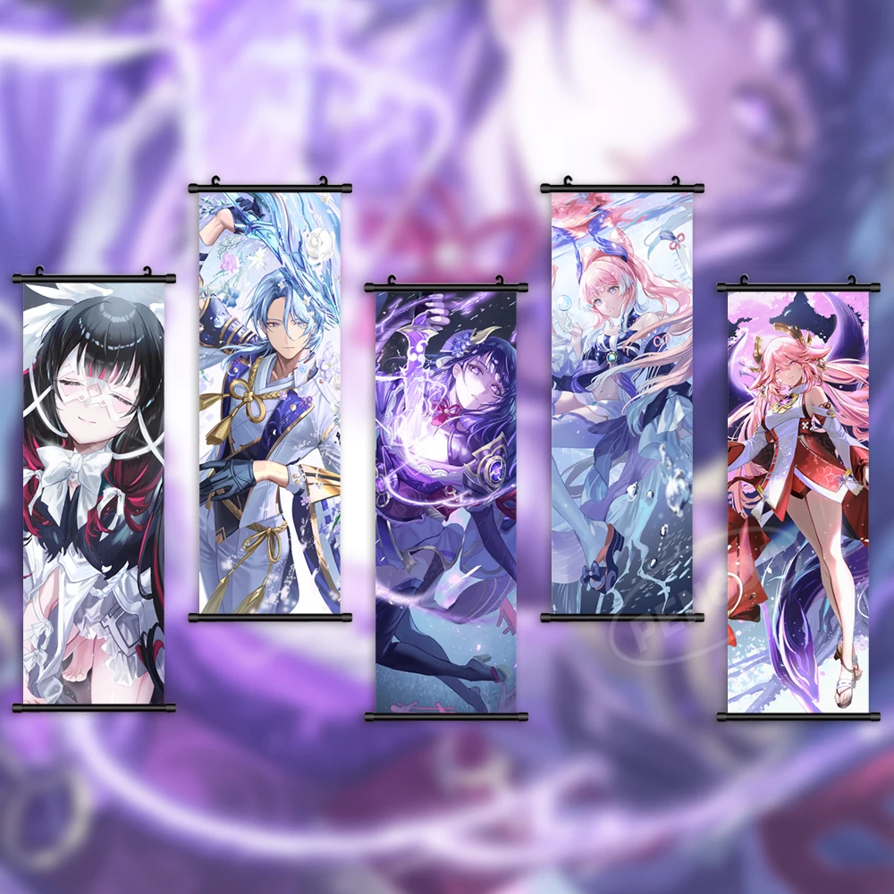 

Print Canvas Genshin Impact Poster Home Decor Yun Jin Mural Wall Art Columbina Pictures Beelzebul Scroll Hanging Game Painting