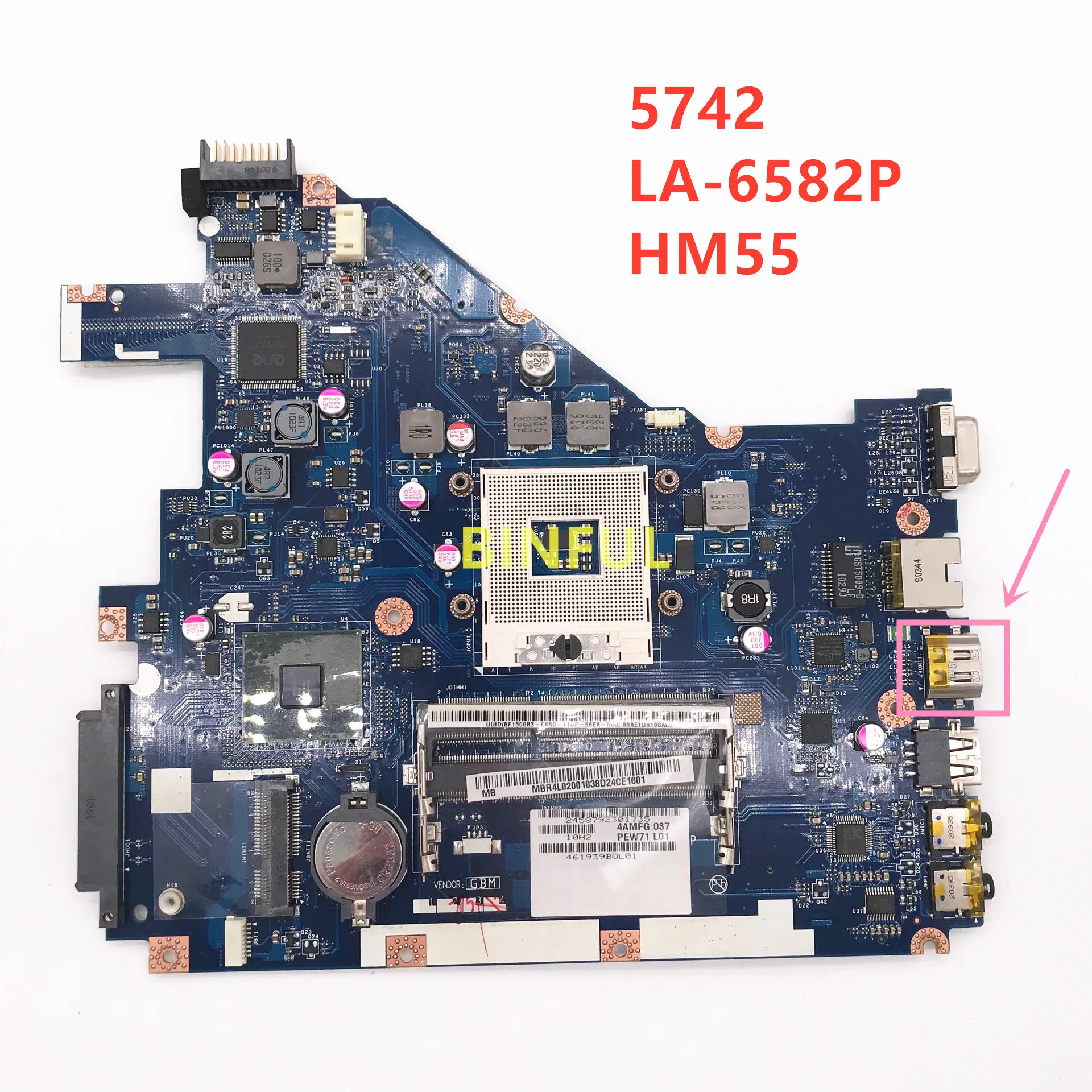 High Quality Mainboard For Acer Aspire 5742Z 5742 5733 Laptop Motherboard PEW71 LA-6582P SLGZS HM55 PGA 989 DDR3 100%Full Tested