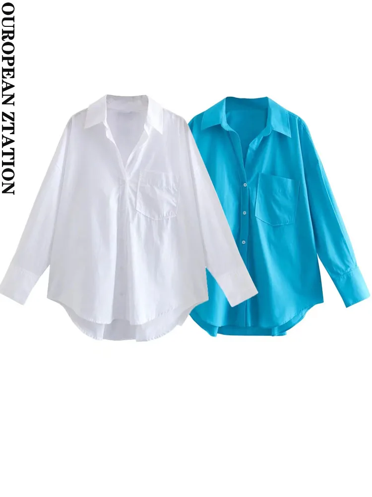 

PAILETE Women 2022 fashion front patch pocket satin blouses vintage long sleeve button-up female shirts chic tops