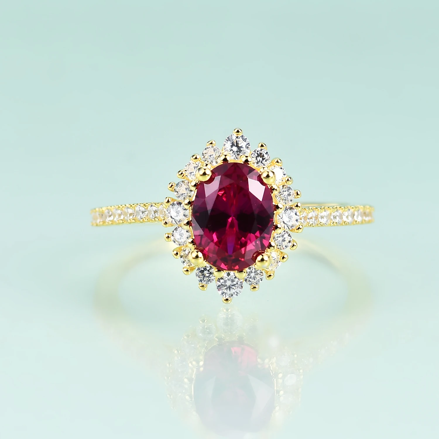 

Gem's Beauty Oval Cut Lab Created Ruby And Cubic Zirconia Halo Luxury Rings 925 Sterling Silver For Women Fine Jewelry Rings