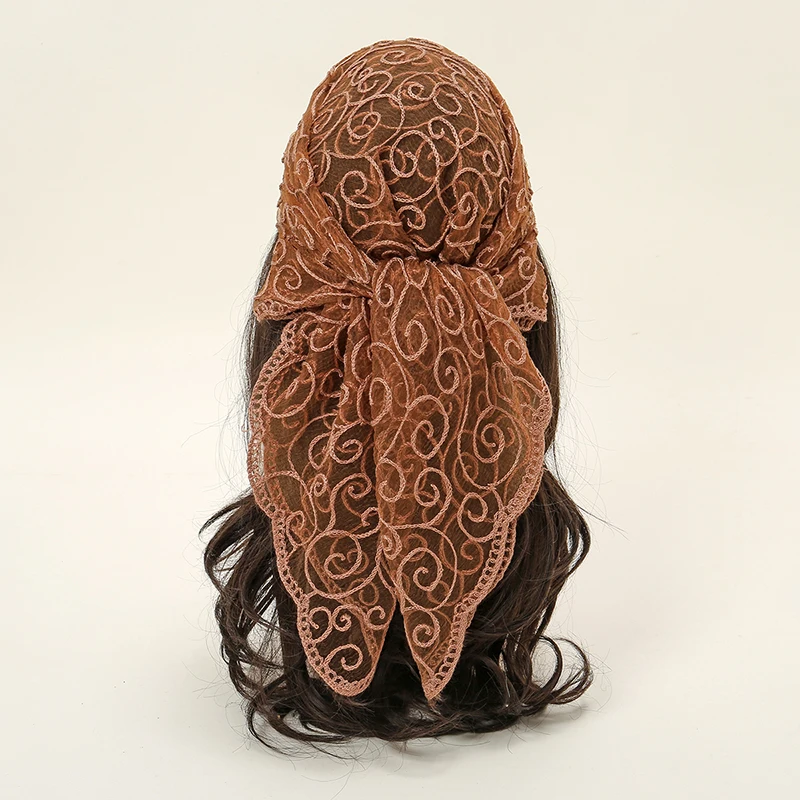 Модный вышитый квадратный головной платок из органзы легкий дышащий летний