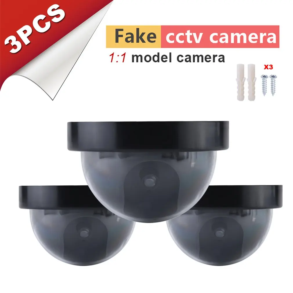 

3pcs Dummy Camera Outdoor Indoor Dome Shape Surveillance Simulation Camera Security Cam with Warning Flash LED Light Fake Camera