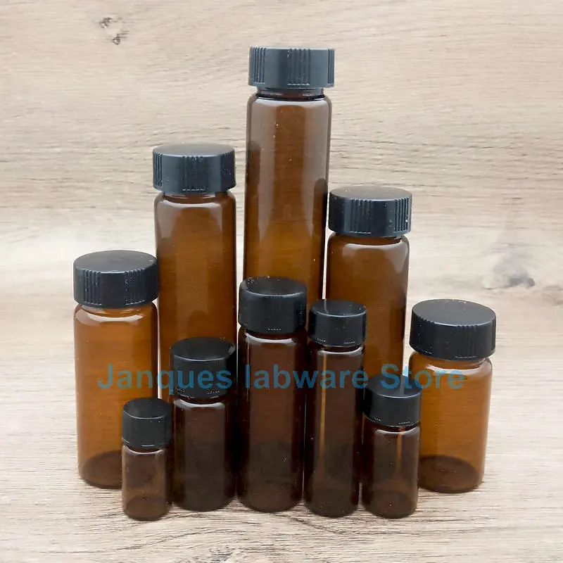 Laboratory Capacity 2/3/4/5/10/15/20/30/40/50/60ml Amber Glass Sample Bottle Brown Reagent Vial with Screw Plastic Cap