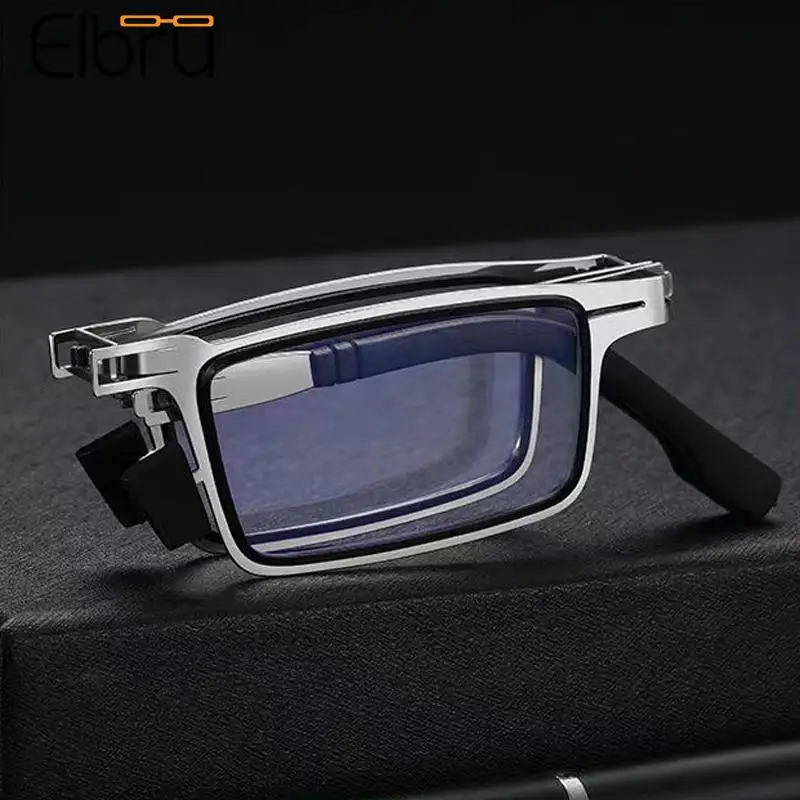 

Elbru портативные складные очки для чтения, мужские и женские, металлический анти-синий светильник, очки для чтения, очки для пресбиопии, диопт...