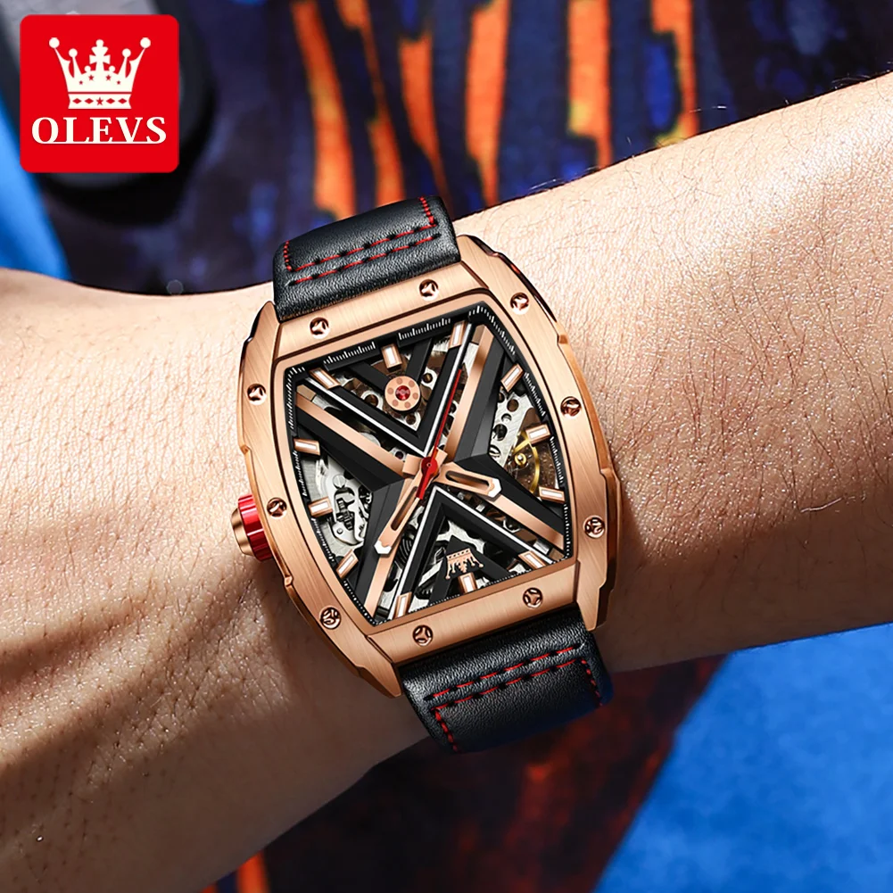 

OLEVS 6662 Mechanical Watch For Men Waterproof Luminous Skeleton Rubber Leather Strap Luxurious Automatic Watches Reloj Hombre