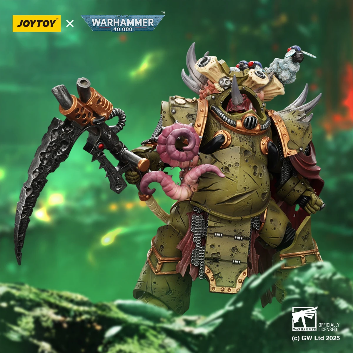 Фото 【MT】H14.0см JOYTOY Warhammer 40K Death Guard Deathshroud Terminator 2 с перчатками Manreaper и Plaguespurter, масштаб 1/18, фигурка №3