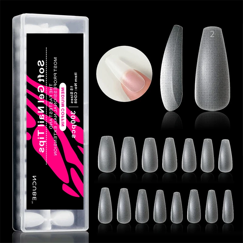 

NCUBE 300pcs XXS Short Almond Acrylic Salon Full Cover Sculpted Soft Gel Nail Tips Press On Capsule Artificial Fake Nails