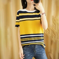 womens hot sale summer new all match sweater t shirt 100 cotton knit crew neck pullover large size short sleeve casual top