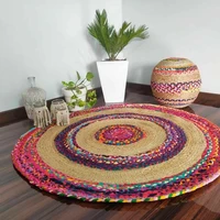 jute cotton rug round 100handmade carpet reversible braided modern rustic look home floor decoration