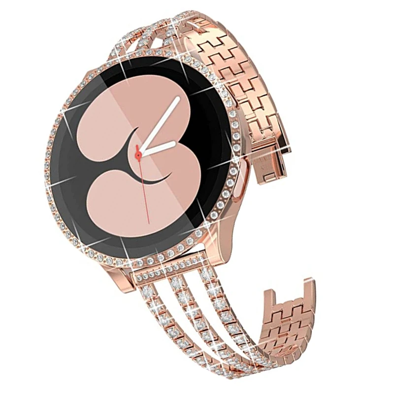 

Bling Case+Metal Bracelet for Samsung Galaxy Watch 4 44mm 40mm Band Tempered Glass Screen Protector for Galaxy Watch 4 Strap