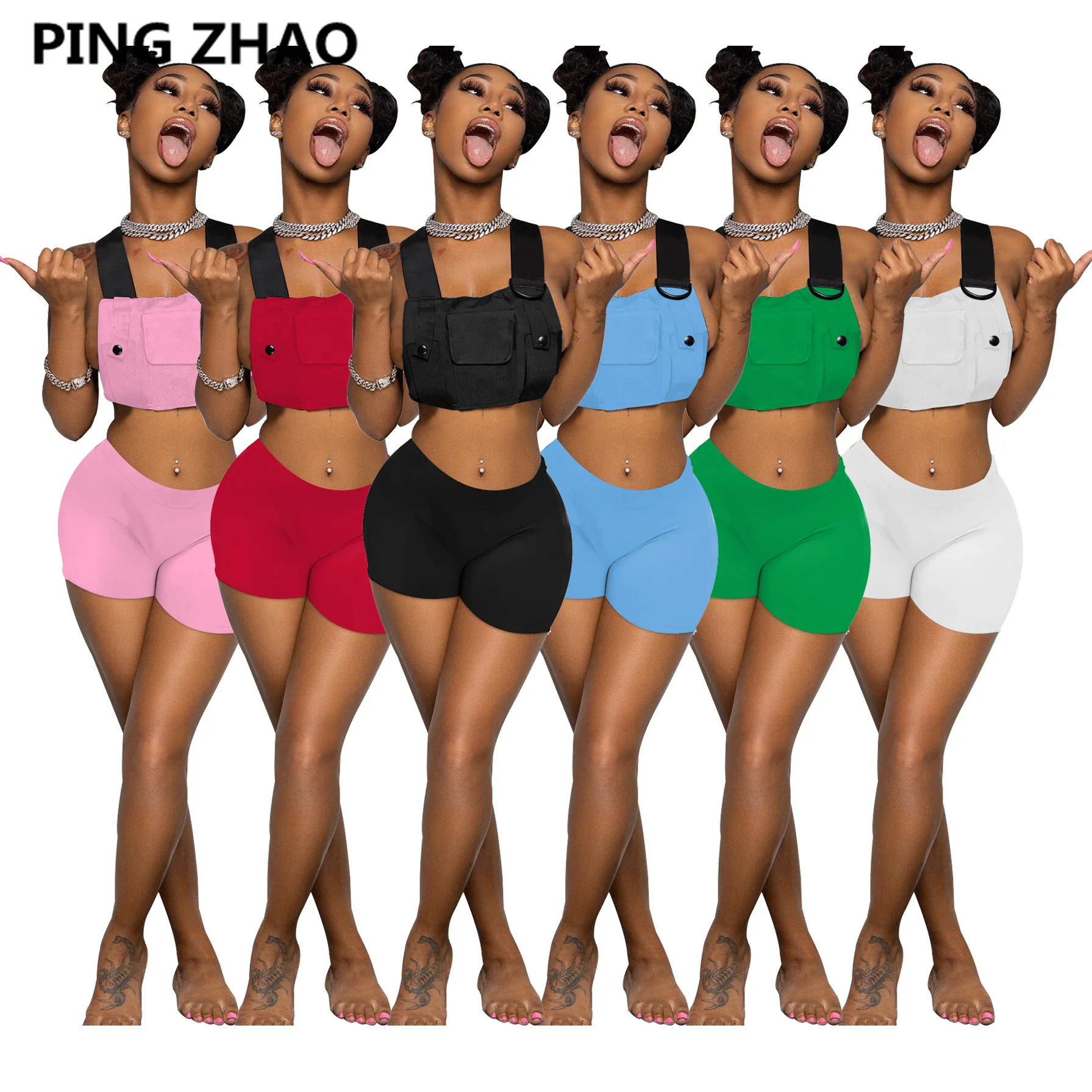 

PING ZHAO Women Shorts Set 2022 Summer Tank Top Matching Two Piece Set Outfits Workout Tracksuit Sweatsuit