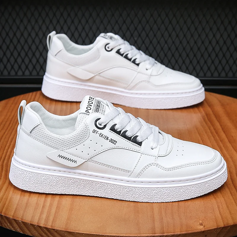 

2023 Spring New Leather Breathable Sports Casual Men's Shoes Korean Version Trend Youth Student Low Top Small White Shoes