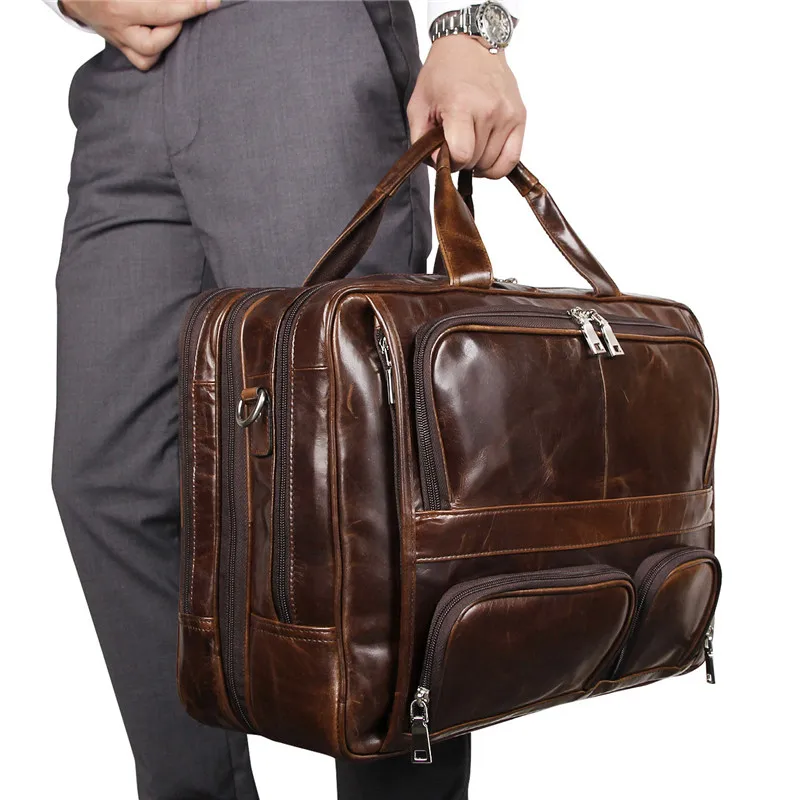 

Leather Messenger Briefcase Big 15.6'' Office Portfolio Genuine Large Vintage Men Black Executive Coffee 17'' Laptop Bags