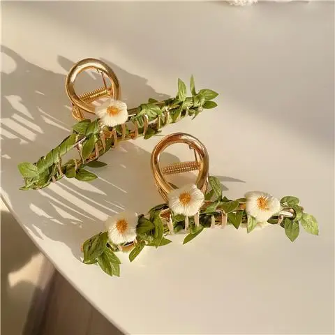 Заколка-краб для женщин Милый Винтажный зажим волос в форме листа цветка хвоста