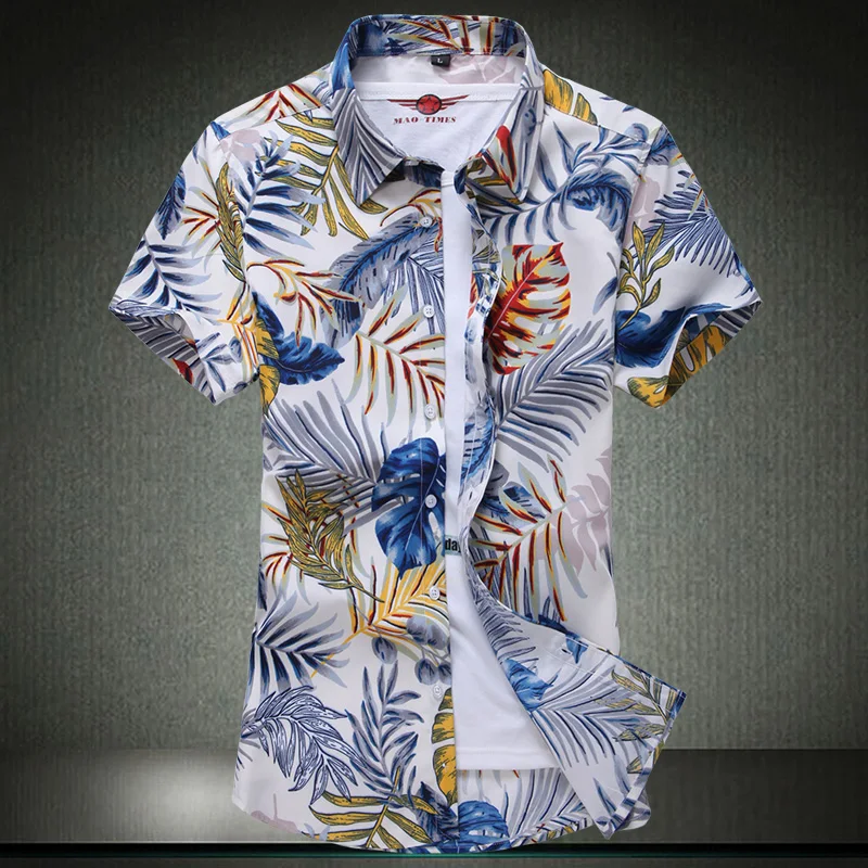 

Fashion Korea Design Hawaii Beach Short Sleeve Black White Casual Shirts Men's Print Blouse 2022 Summer Clothes OverSize 7XL 6XL