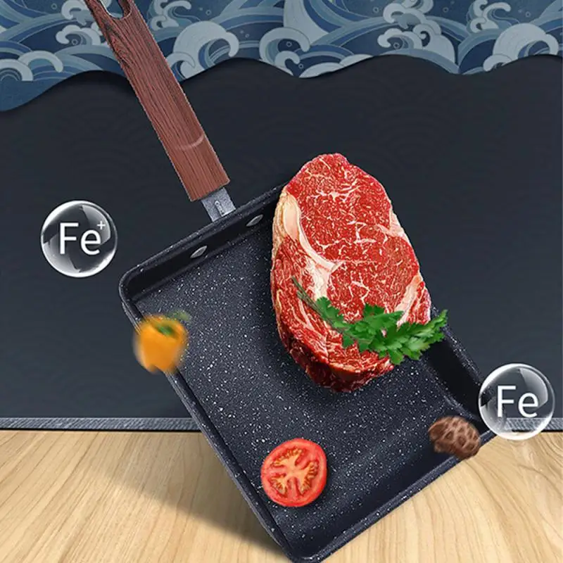 

New Japanese-style Square Frying Pan Kitchen Cooker Yuzi Cooking Wheat Stone Non Stick Pan Frying Pan