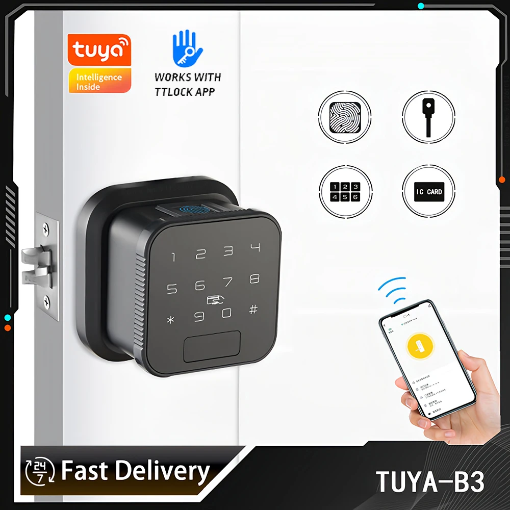 

Дверной смарт-замок TUYA, замок с защелкой, Wi-Fi, электронный, со сканером отпечатков пальцев, с ключом IC, паролем, USB, Аварийная зарядка, цинковый сплав