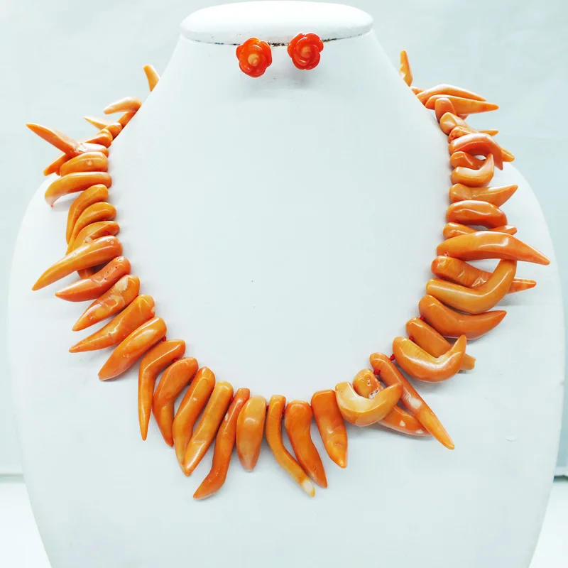 

NEW ! Professional women jewelry Orange pepper AAA coral necklace earring 18"