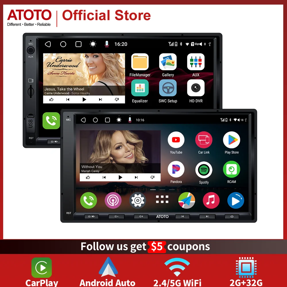 Автомагнитола ATOTO A6 PF мультимедийный плеер на Android с Bluetooth Wi-Fi USB GPS - Цена: 25047.09