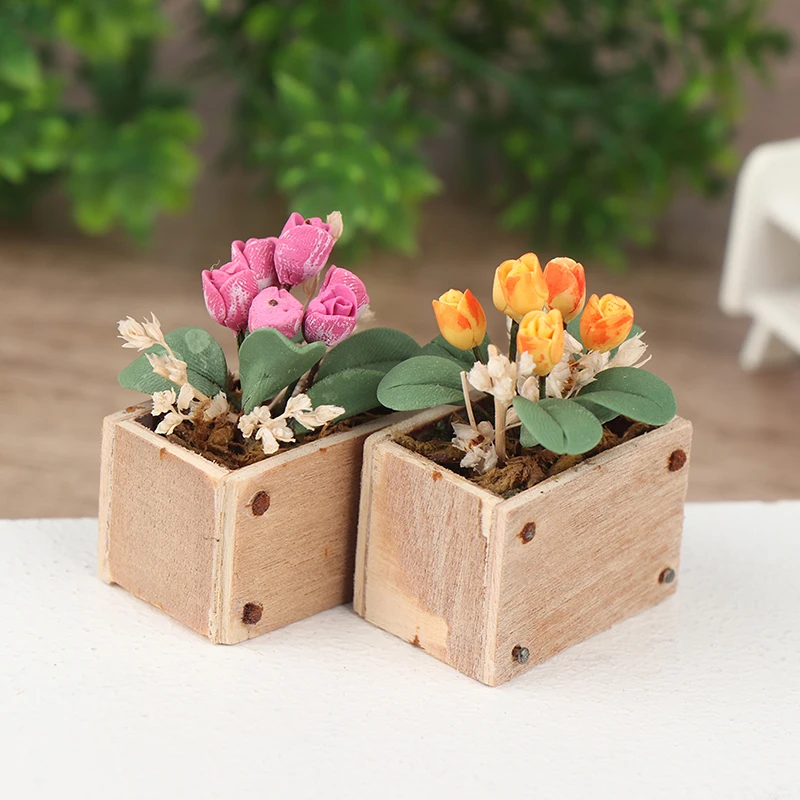 

1pc 1:12 Миниатюрный кукольный домик в горшках с горшками для растения