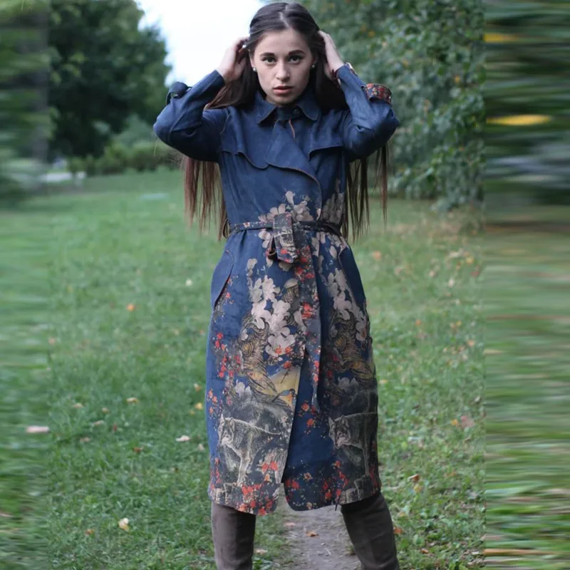 

Женское пальто, ветровка с цветочным принтом, длинный замшевый тренчкот, женское осеннее длинное пальто, тренчкот