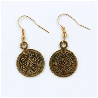 vintage head portrait metal coin golden circle crystal dangle earrings for women party