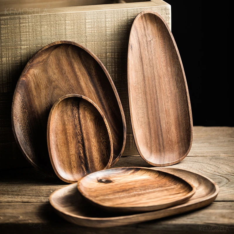 

Lovesickness Wood Irregular Whole Wood Oval Solid Wood Pan Plate Fruit Dishes Saucer Tea Tray Dessert Dinner Tableware Plates