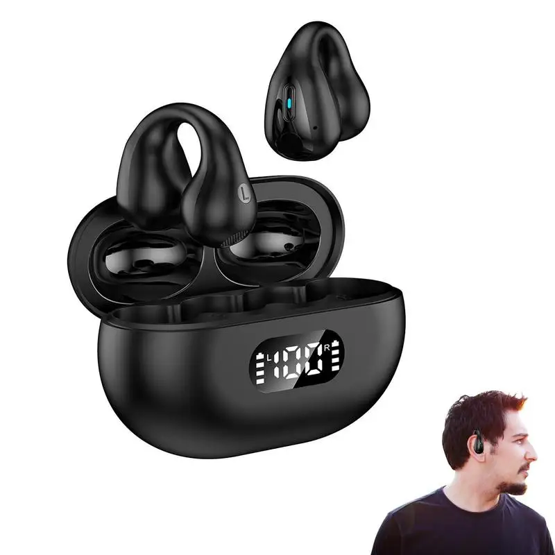 

Bone Conduction Blue Tooth 5.3 Earphones Earring Wireless Headphones Waterproof Headset Sports Earbuds Ear Hook With Mic