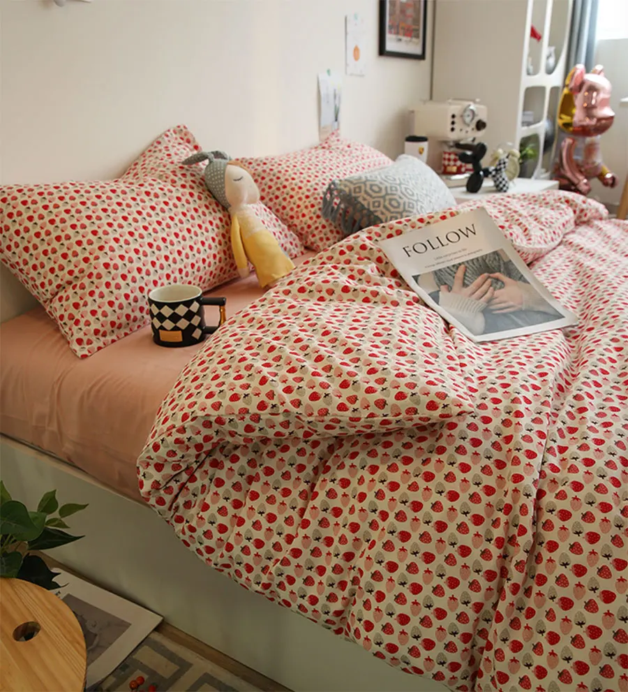 

Деревенский пасторальный красный семейный набор, Милый хлопковый двойной полный Королевский домашний текстиль, простыня, подушка, чехол, п...