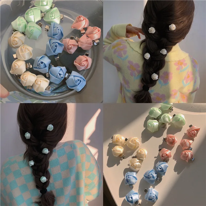 

5 piece! Satin rose hairpin ~ super fairy small fresh flower hair accessories ins spring sweet headdress