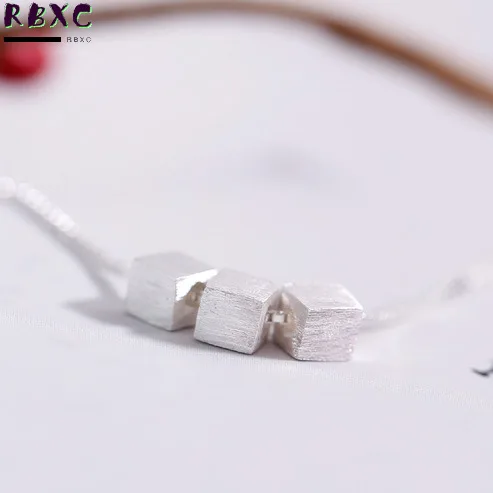 

RXBC S925 Sterling Silver Necklace three-dimensional three square brushed Sterling Silver Necklace Korean fashion silver jewelry
