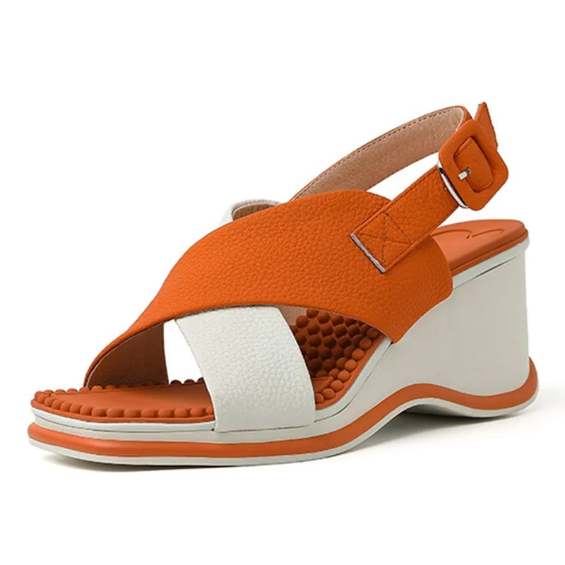 

Genuine Leather .Women's sandals. 2022 Summer New Fashion Platform Wedge Casual Massage Sole Women's Shoes, Women's High Heels.