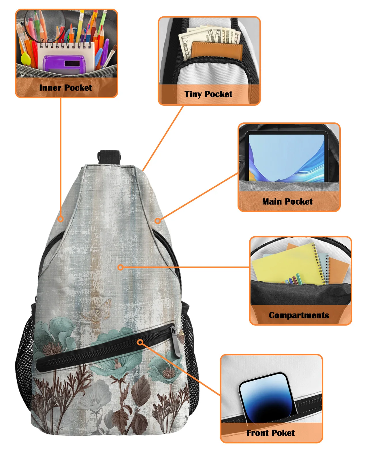 Винтажные нагрудные сумки в стиле тюльпан с растениями для женщин и мужчин