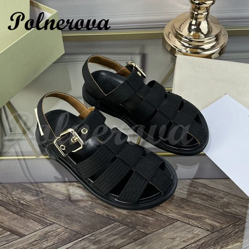 Retro Woven Baotou Sandals Women's Flat Leather Hollow Fashion Roman Shoes Flat Platform Summer Casual Shoes Summer New In