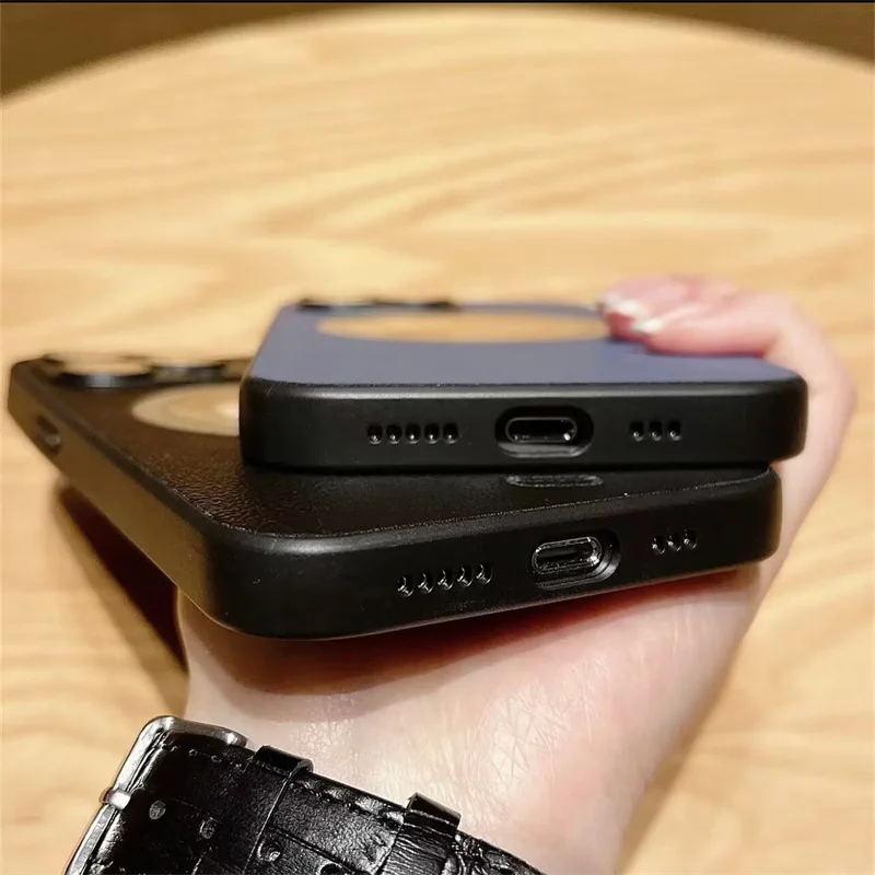 Роскошный магнитный матовый кожаный чехол с отверстием для логотипа iPhone14 13 12 11Pro