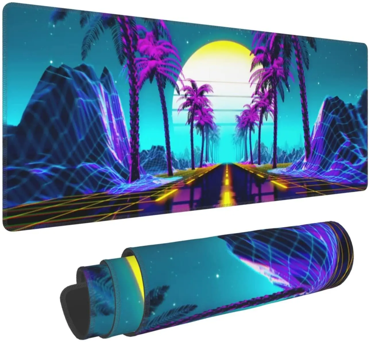 

Neon Retrowave Gaming Mouse Pad Large XL Desk Mat Long Extended Pads Big Mousepad for Home Office Decor Accessories 31.5 X 11.8