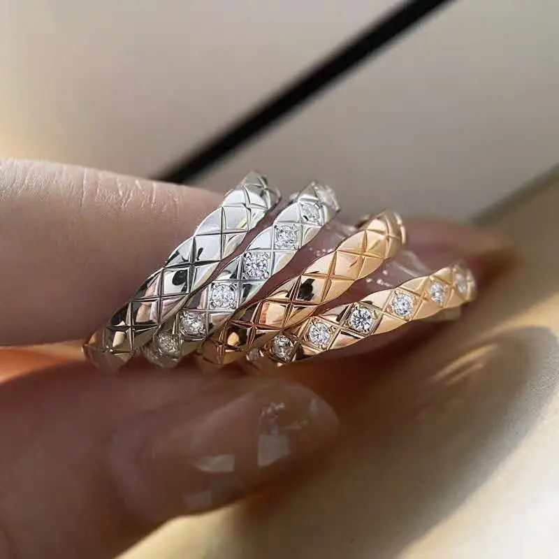 

Disney Fragrant Lady Diamond-Shaped Full Diamond Women's Silver Ring Rose Gold Trendy Matching Ring Imitation Diamond Ring
