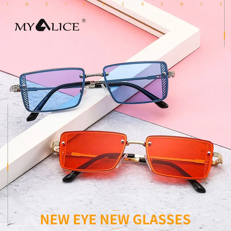 

MYALICE Fashion Personality Rectangle sunglasses Women Luxury eyeglasses Metal Spiral pattern Glasses legs Gradient UV400