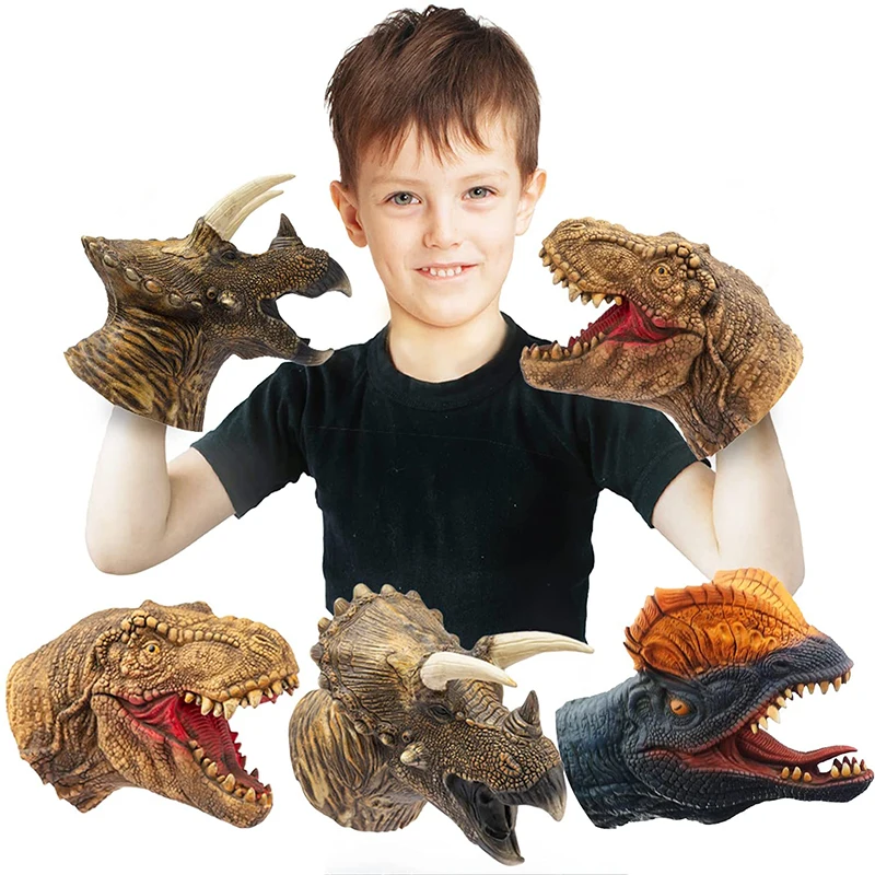 

Realistic Dinosaur Hand Puppets Realistic Latex Ealistic Triceratops Animal Head Toys Gift for Kids Party Show Imaginative Play