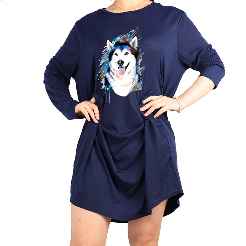 

Women Summer Dress Big Pockets Full Sleeve O Neck Midi Dress Cute Animal Print Summer Dresses Women 2022 Casual Clothes Vestido