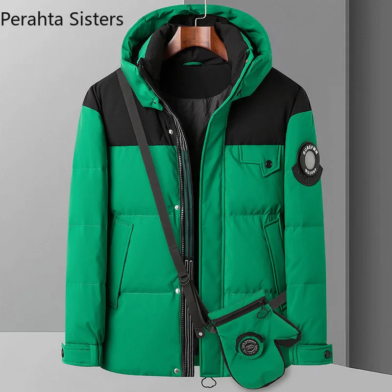 

Winter Luxury Brand Men's Hooded Coat Fashion Casual Streetwear 90% White Duck Down Men All-match Puffer Jacket