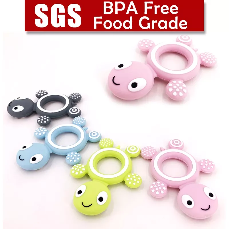 Free Baby Silicone Teethers Food Grade Cute Turtle Tiny Rod Teething Necklace Baby Shower Gifts Cartoon Animals Teether