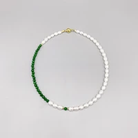 folisaunique casual elegant jewelry 6 7mm white freshwater pearl 4mm green agate necklace for women girls choker necklace