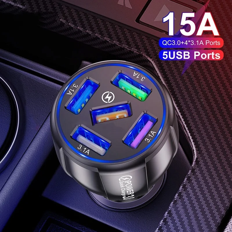 

Автомобильное зарядное устройство с 5 USB-портами, 15 А