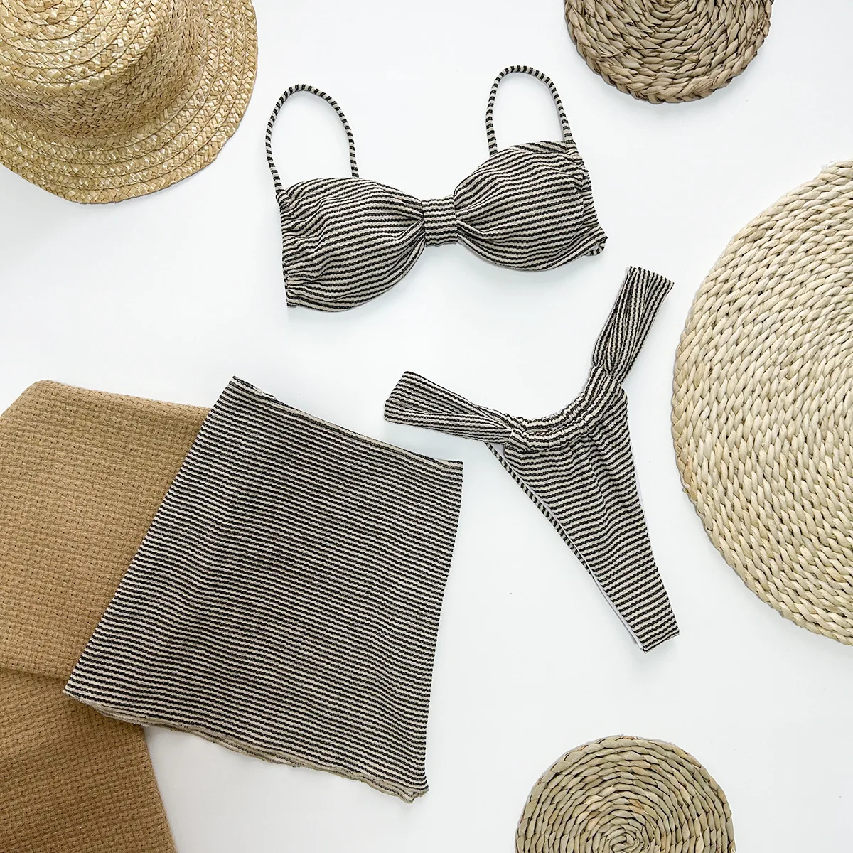 3 шт. сексуальные комплекты бикини в горизонтальную полоску