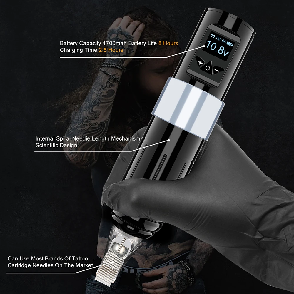 Tuffking Wireless Tattoo Machine Pen Rotary Battery with 1700 Mah Portable Power Pack Digital LED Display For Body Art |